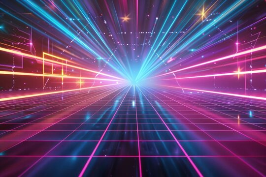 Colorful 80s themed background, retro style.