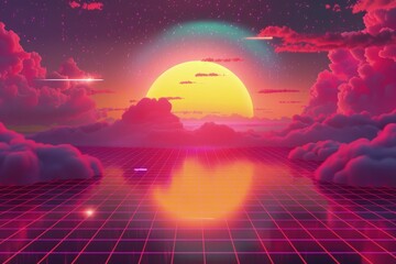 Colorful 80s themed background, retro style.