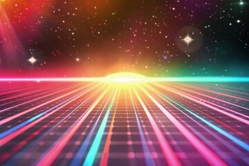 Colorful 80s themed background, retro style.