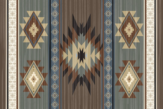 Navajo tribal vector seamless pattern. Native American ornament. Ethnic South Western decor style. Ikat Boho geometric ornament. Vector seamless pattern. Mexican blanket, rug. Woven carpet illustratio