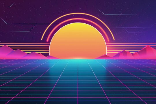 Colorful 80s themed background, retro style.