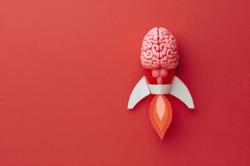 Rocket with printed brain, startup and creativity concept. - obrazy, fototapety, plakaty