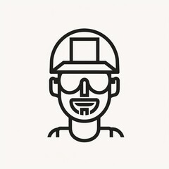 Smiling Construction Worker Logo, Minimalist Line Art Industry Professional Emblem