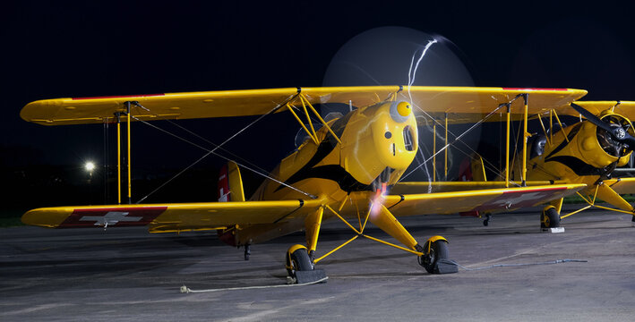 Breighton, Selby, Yorkshire, UK. April 2024. Bucker jungmann biplane training aircraft. Germany. World war two.