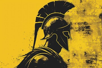 Spartan soldier illustration, yellow background.