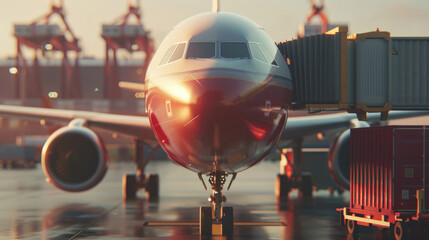 Cargo Plane Unloading Containers at Airport Terminal