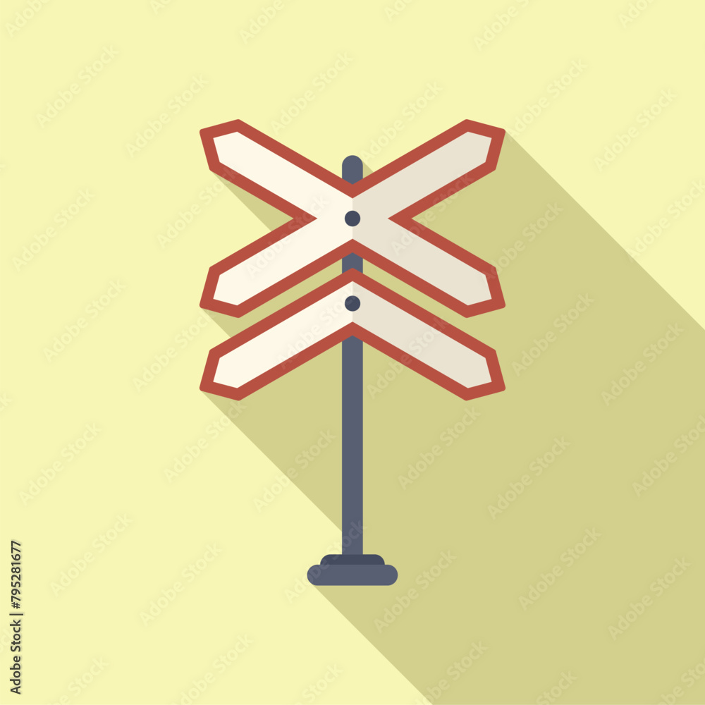 Poster Crossing rail sign icon flat vector. Railway cross. Pillar side sign