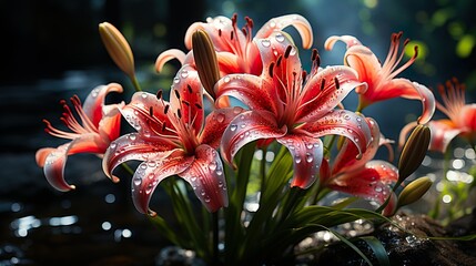 Realistic and Cute Lilies in Lush Greenery on Sunny Day
