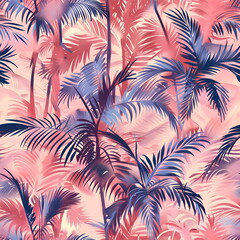 Naklejka premium Palm trees, palm leaves seamless pattern. jungle forest background. Summer tropical wildlifeillustration for wallpaper, textile 