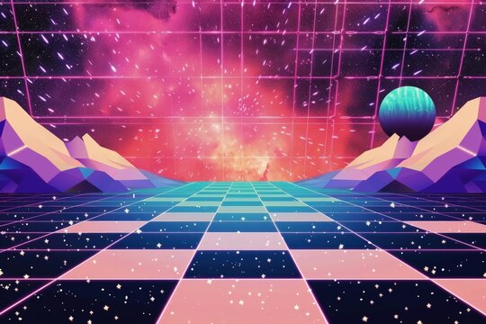 Colorful 80s themed background, retro style.