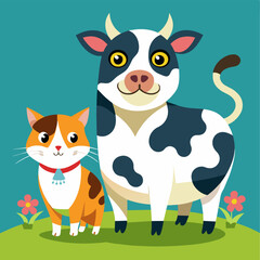 Soft and fluffy: Cow and cat in vector graphics
