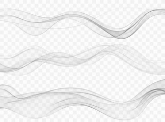 Collection of smooth gradient lines of soft smoke, gray color. Modern futuristic abstract wave.