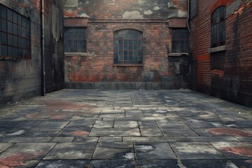 Empty street stage cobblestone brick floor.