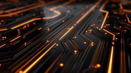 Obraz premium modern technology wallpaper with black stripes and glowing circuit lines, computer motherboard digital cyber tech background 