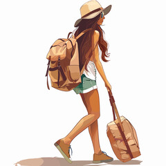 vector girl with a suitcase on a white background .Generative AI