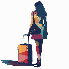 vector girl with a suitcase on a white background .Generative AI