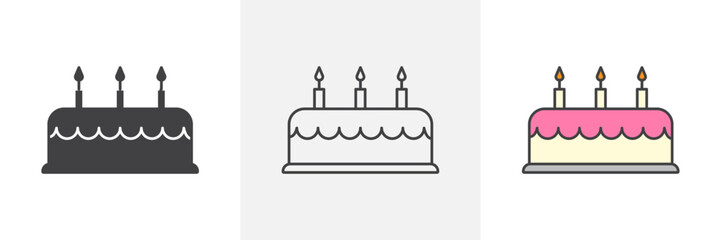 Celebratory Vector Icons of Birthday Cakes with Candles