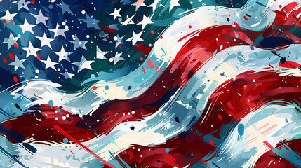 Illustration of a community art show featuring patriotic themes, hosted on Memorial Day, community events, Memorial Day