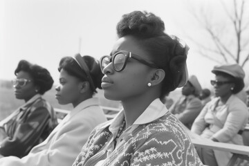 Young African American woman with a thoughtful expression attending an event in the 1960s