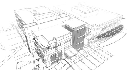 architectural drawing 3d illustration sketch project