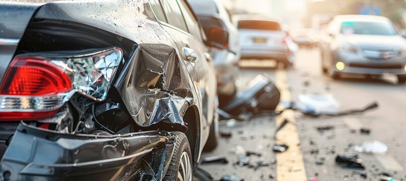 Daytime collision  two small cars crashing together in a minor accident on the road