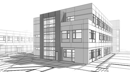 Fototapeta premium architectural drawing 3d illustration sketch project