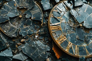 surreal fragments of shattered clock faces