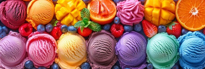 Vibrant fruit gelato assortment creating a stunning visual display of various flavors