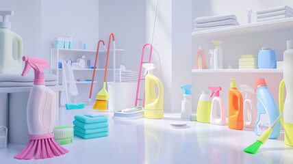 Variety of cleaning products in a room