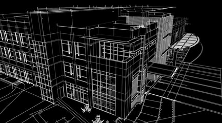 architectural drawing 3d illustration sketch project