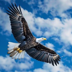 An eagle is flying in the sky.