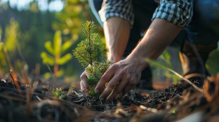 Fototapeta na wymiar Planting a tree to save the planet.