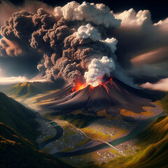 세계 여러나라 화산들이 분화하는 형상, Erupting volcanoes around the world  - obrazy, fototapety, plakaty