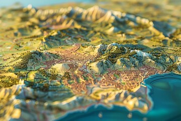 topographic map of spain with elevated terrain and urban areas 3d rendering