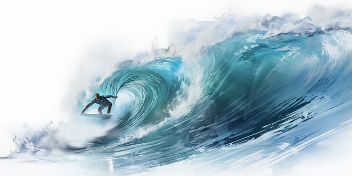 surfer surfing on beach wave sea. illustration. minimalism, picture poster for advertising, website