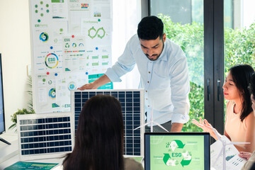 Diversity team presentation new design solar cell panel renewable energy innovation at office