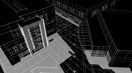 architectural drawing 3d illustration sketch project