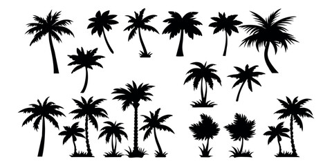 a collection of black and white illustrations of trees.