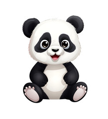 Delightful cartoon panda sitting with wide, sparkling eyes and an open, joyful smile on a clean background. Generative AI