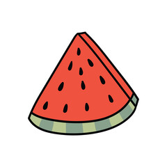 Hand drawn doodle watermelon slice on white background.