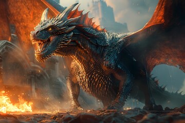Ferocious Dragon Gripping its Prey in a Dramatic,Cinematic Fantasy Scene