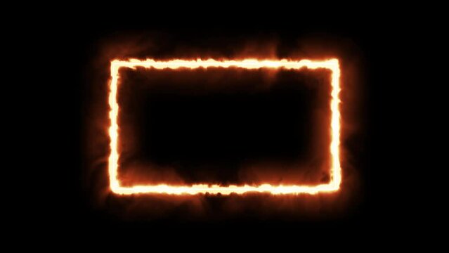 Burning neon light fire frame glowing rectangle border video footage.