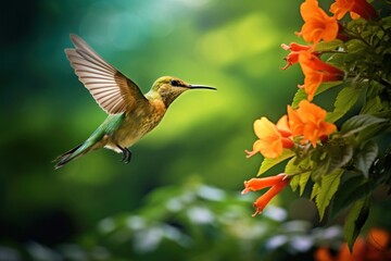 Naklejka premium Bird hummingbird animal flower