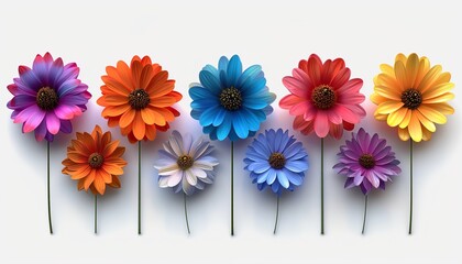 row of colorful chrysanthemum flowers - obrazy, fototapety, plakaty