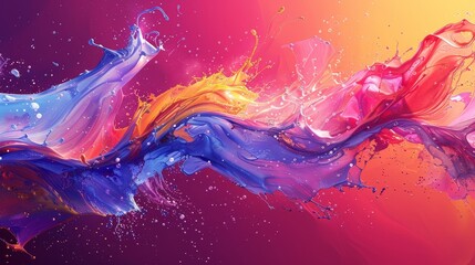 Colorful abstract painting with a splash of blue, pink, orange and purple.