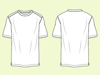 Classic Comfort: Front and Back Vector Flat Sketch of Men's Basic T-Shirt