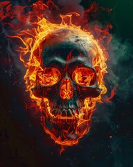 Halloween scary scull with smoke in fire