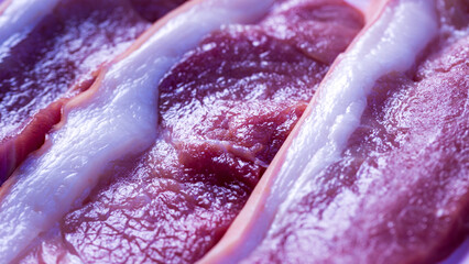 Close-up shot of bright red pork belly ready for cooking.