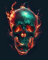 Halloween scary scull with smoke in fire