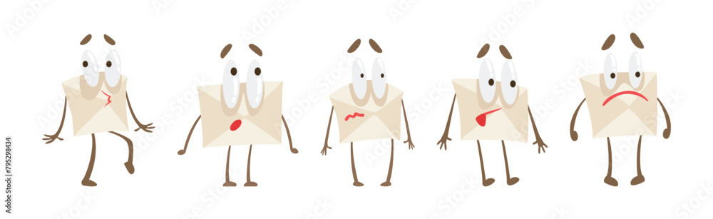 Poster funny paper envelope character with hand and arms vector set